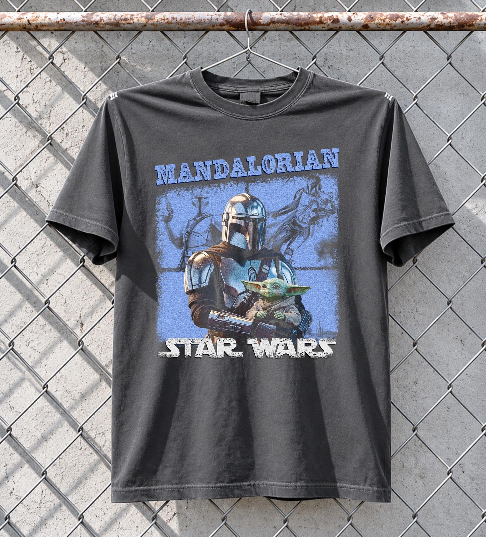 The Mandalorian Shirt, Vintage Star Wars Tee, Baby Yoda Grogu T-Shirt, Retro Space Bounty Hunter Graphic Top, Sci-Fi Movie Apparel 4XL