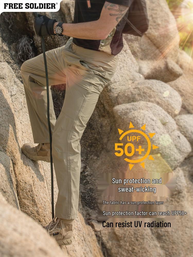 Free Soldier Men's Quick-Dry Hiking Pants - Spring/Summer, Waterproof, Elastic, Sun Protection