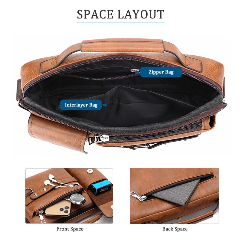 Messengerväskor för män Läder Crossbody-väska Vattentäta axelväskor Multifunktionsportfölj Researbete Business Handväskor Justerbar rem