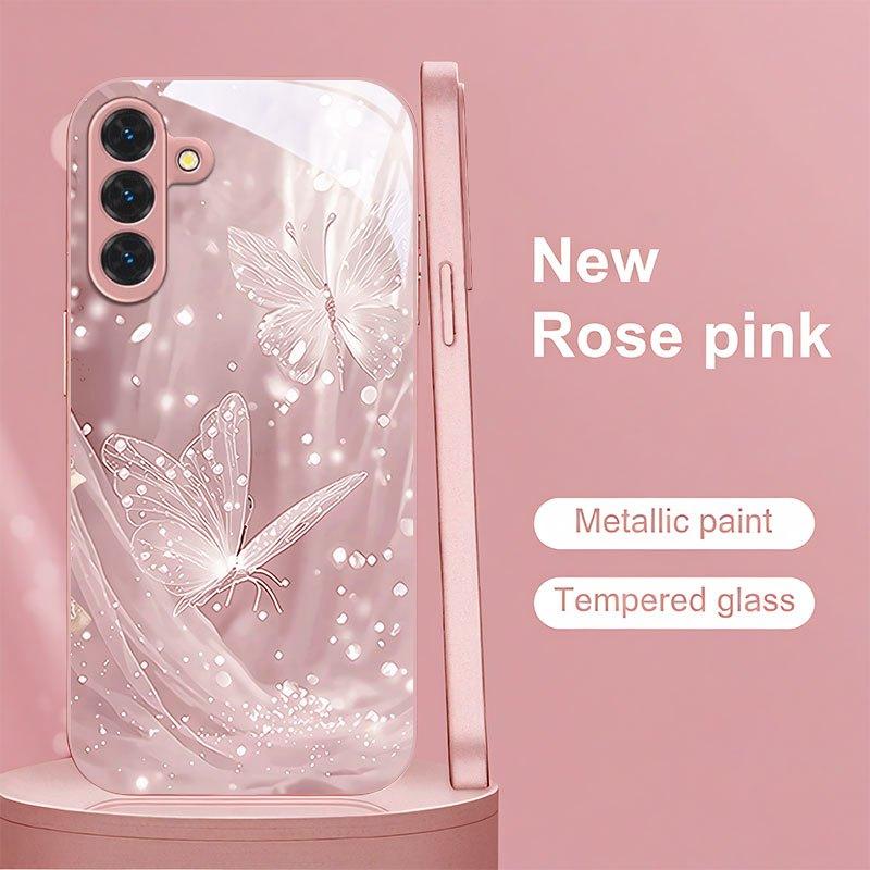 Dreamy Butterfly Pattern Electroplated Glass Phone Case,suitable for Samsung S26 Ultra/S25/S24/S23/S22/S21/S20 and other models.