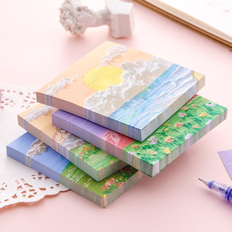 Customizable 3D Oil Painting Sticky Notes - Reusable Adhesive Notepads for Students' Rewards, Memos & Messages