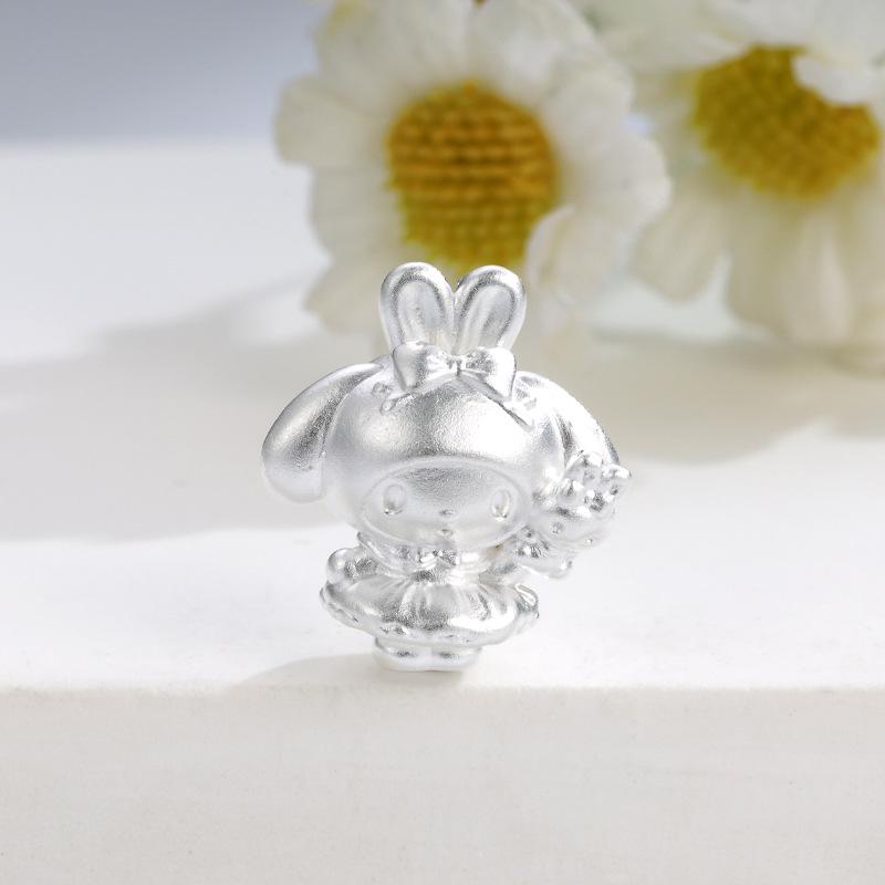 Sterling Silver 999 Sanrio My Melody Beaded Bracelet with Woven Rope