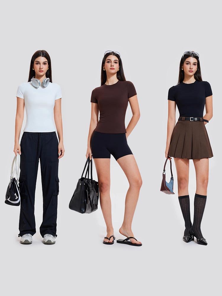 Top da Yoga Cai Jue da Donna, Vestibilità Slim, Manica Corta