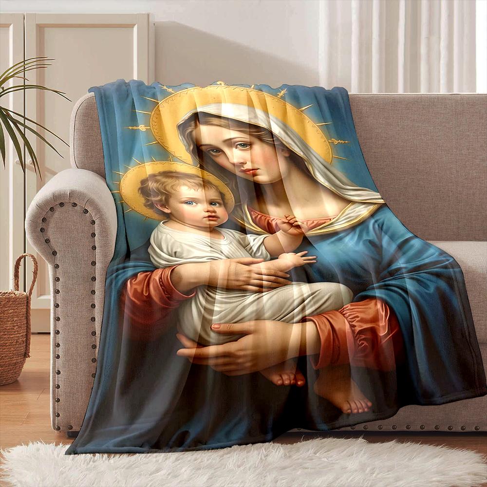 1PC Blessed Virgin Mary Print Blanket Warm Soft and Comfortable Home Travel Blanket Sofa Bedding Camping Cover Blanket for Gifts