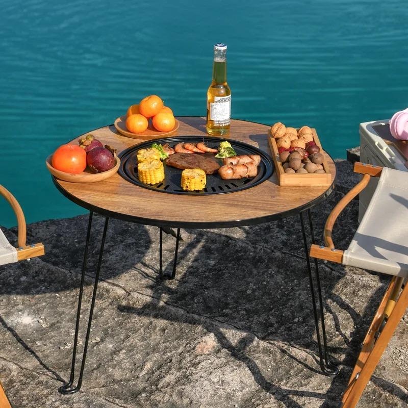 Outdoor Folding Barbecue Rack Household Barbecue Table Portable Tea Table Foldable Camping Barbecue Stove