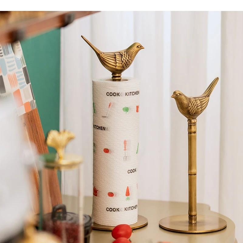 Brass Tissue Holder Kitchen Vertical Oil-absorbing Roll Paper Towel Rack Table Top Storage Decorative Ornaments