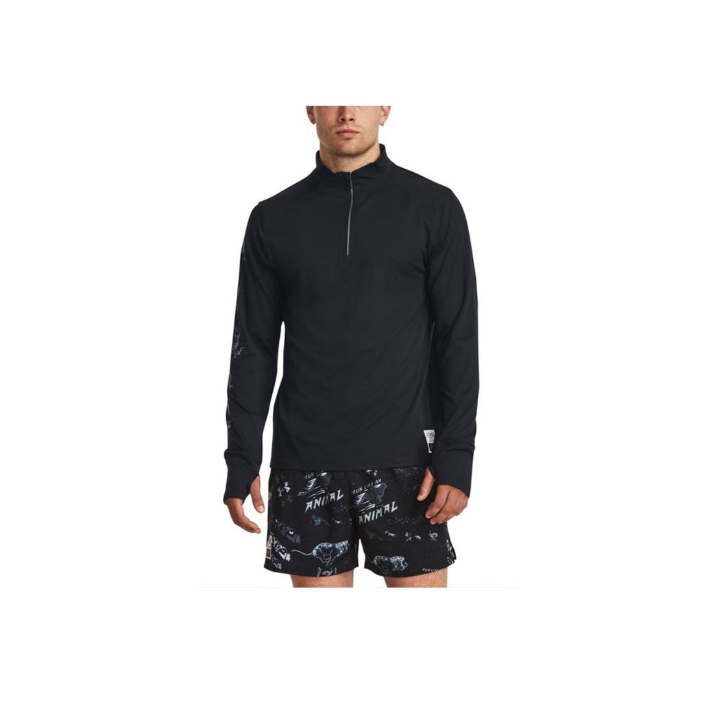 Under Armour Run LAA Letter Pattern Print 1/4 Zip Running Long Sleeve T-Shirt Men Tops Black 1379305-001