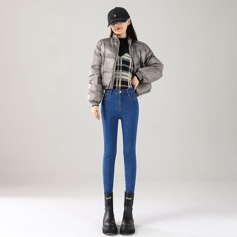 Winter Fleece Lined Warm Stretch High Waist Slim Skinny Denim Pants For Ladies Casual Pants Oversize Denim Trousers