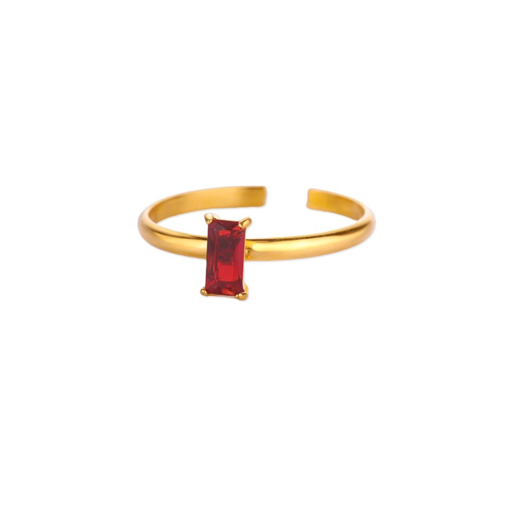 Chic Geometric Square Stone Rings For Women Fashion Birthston Birthday Party Gold Color Opening Ring Jewelry Elegant Her Gift