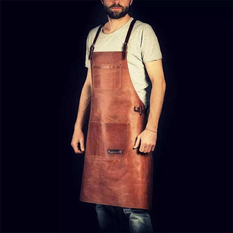 Leather Apron Waterproof And Oil-Proof Catering Kitchen Barbecue Retro Pu Apron Workwear Set 84*62 коричневый