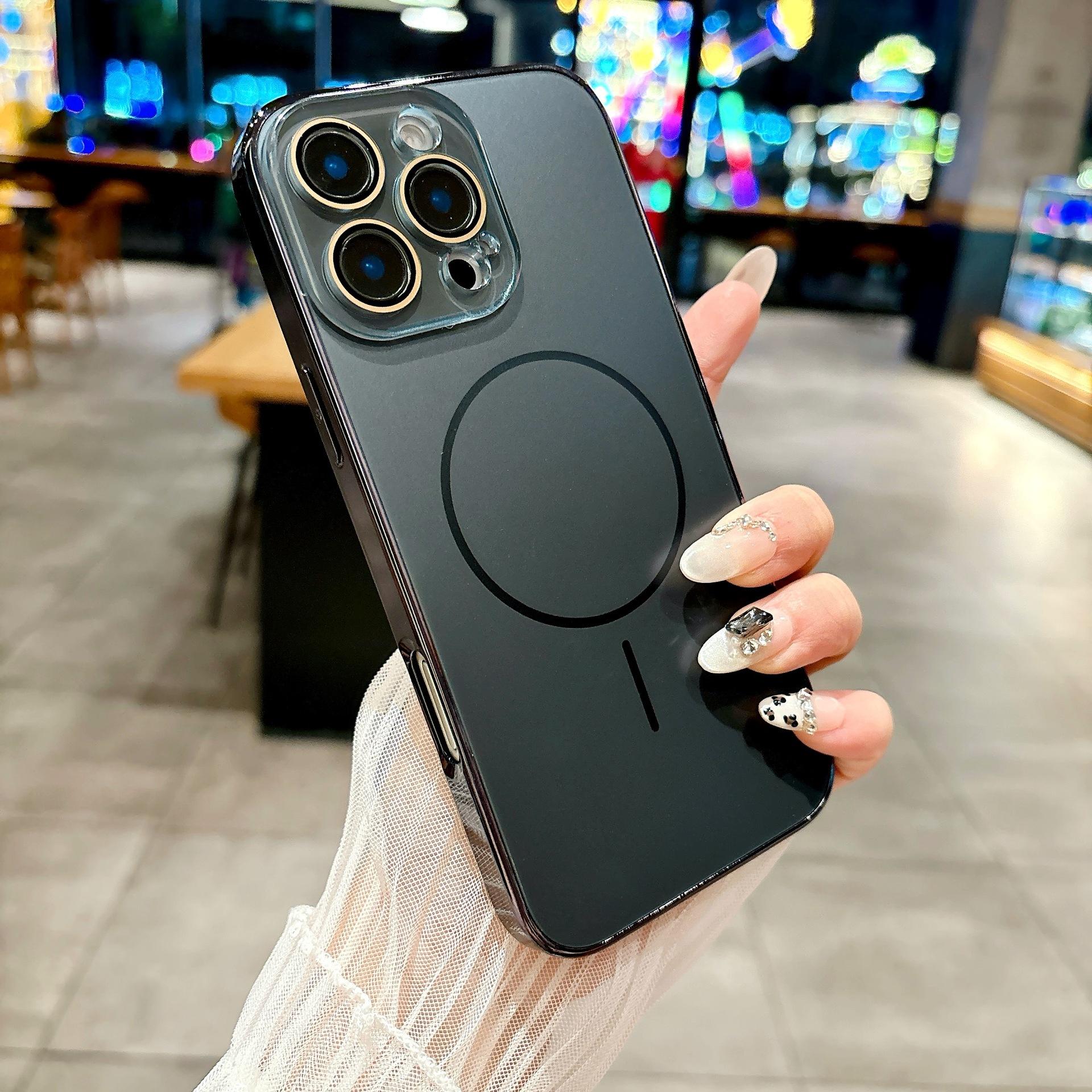 

Подходит для iPhone16proMax, тонкий круглый магнитный присоска, чехол для телефона Apple 15, хрустальная пленка для объектива, защитный чехол от падения 14 iPhone11proMax чёрный