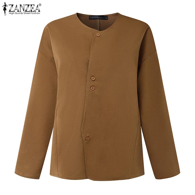 ZANZEA Women Casual Round Neck Solid Color 3/4 Sleeve Loose Blouse