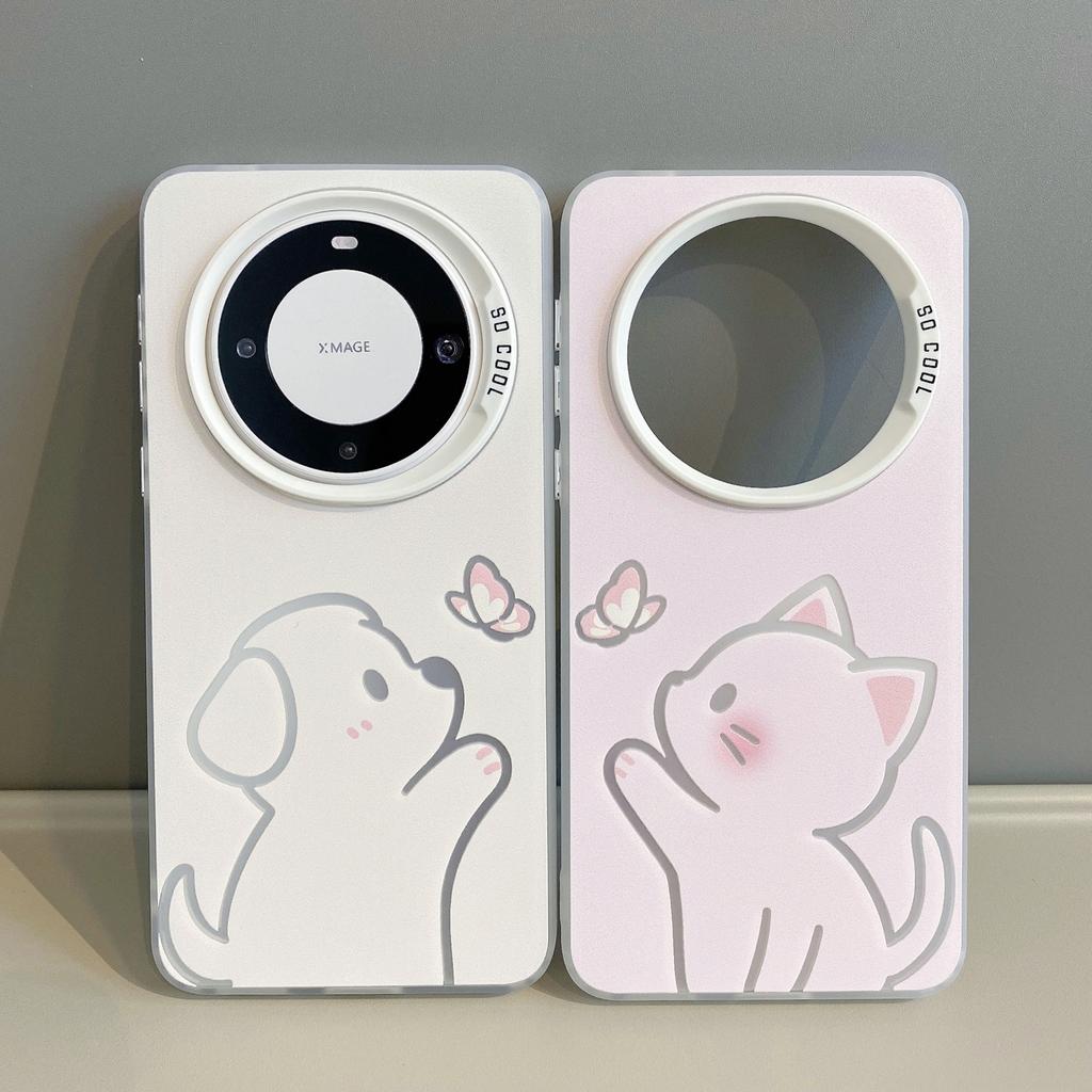 Pink cat butterfly is suitable for Huawei Mate80Pro mobile phone case ins matte colored silver anti-drop soft protective case.