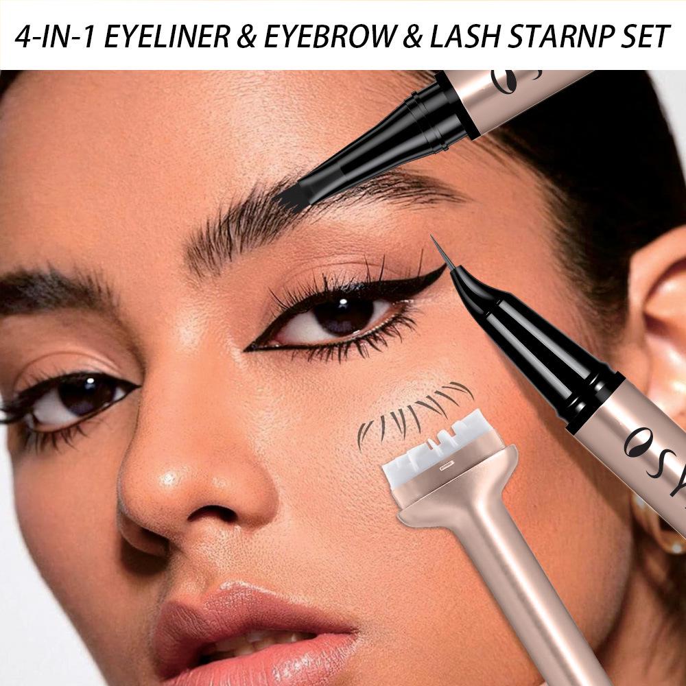 Ekskluzywny zestaw 4 w 1 do pielęgnacji oczu: Eyeliner, Kredka do brwi, Szczoteczka do tuszu do rzęs, Stempel do dolnych rzęs