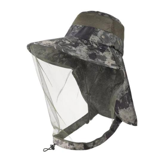 Venkovní klobouk s odnímatelným moskytiérovým šálovým designem, široký okraj, UV ochrana, horolezecký klobouk, voděodolná tkanina, skládací klobouk
