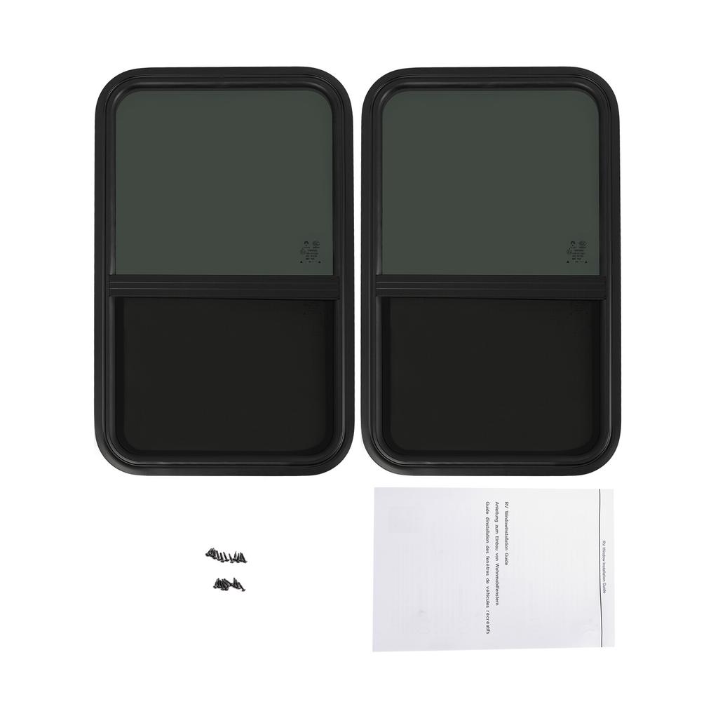 2 Pack 18x30 Inch Black RV Window Vertical Slide For Travel Trailer Camper Van With Tinted Glass And Screen Replacement