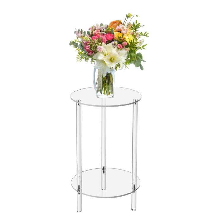 Space Saving Efficient Acrylic Side Table Display Rack with Storage Shelf, Small End Table for Living Room Bedroom