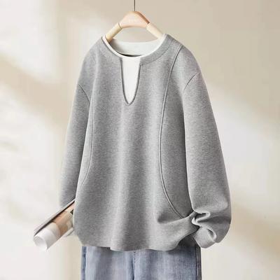 Einfache Modische Entspannte Lässige Vielseitige Design Fake Zweiteiliger Sweatshirt Pullover Kontrast Oberteil