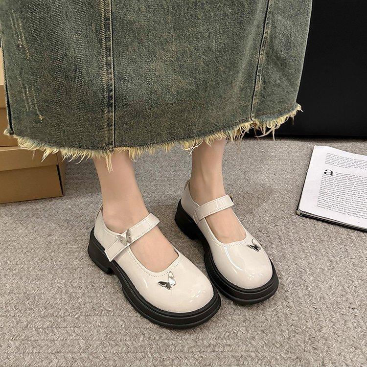 Platform Mary Jane small leather shoes women's 2024 spring and autumn new British style shoes round head Velcro French single shoes
