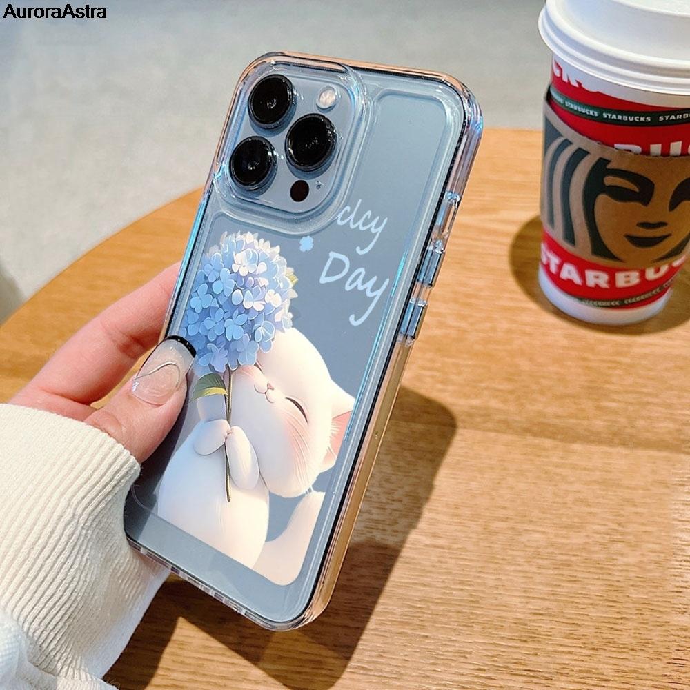 Cute Cat Hydrangea Protective Phone Case For iPhone 17 Air 16 16e 15 13 12 11 Pro Max Pro Plus Soft Anti-Scratch Funda Cover