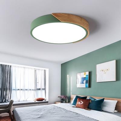 Plafonnier LED Moderne Lustre Macaron Rond en Bois pour Chambre Salon Salle à Manger Couloir Décoration Intérieure