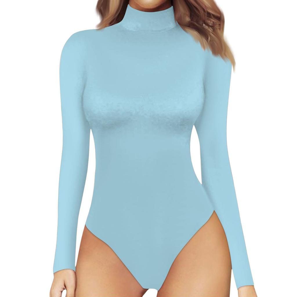 Women's One-piece T-shirt Slim Long Sleeve Half High Neck Color Jumpsuit Top