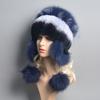 Winter Hast for Women Real Rex Rabbit Fur Elastic Knitted Cap with Fox Fur Fall Bonnets Women's Beanies Hat with Ear Protector