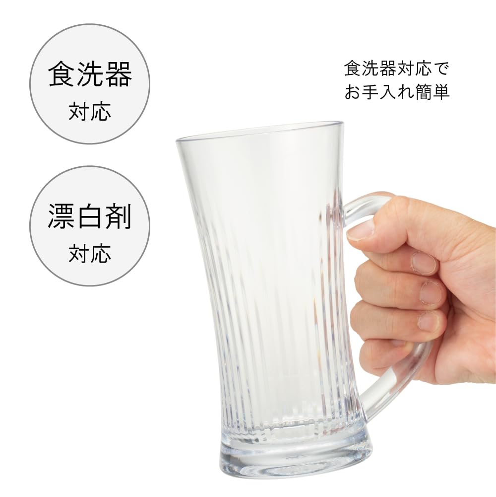 IJ Unbreakable Beer Mug, 400ml, Dishwasher Safe, Made in Japan, Perfect for Home Parties, Restaurants, Cafes, and Outdoors. Stylish Clear Plastic