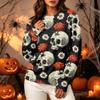 Women's Fashion Long Sleeve Halloween Print Crewneck Sweatshirt Top for Casual Wear