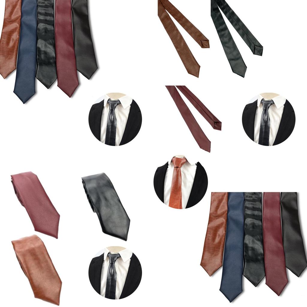 Herren Pu-Leder Krawatte Schmale Version 5,5 cm Breite Britischer Business-Stil Einfarbig