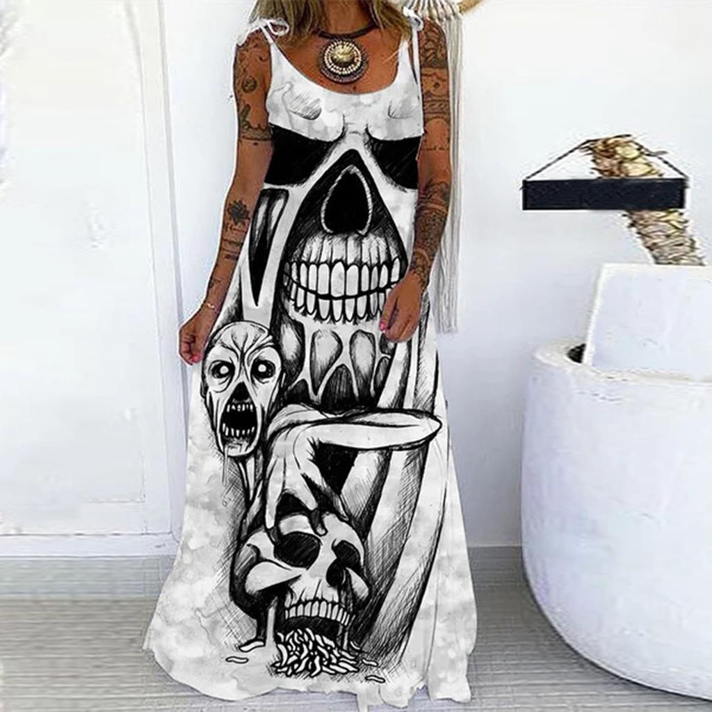 Women Fashion Halloween  Print Party Sleeveless Pullover Patry Dress