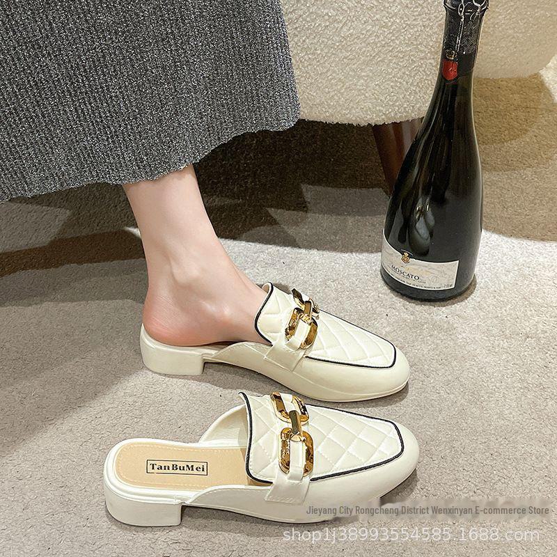Women's Lazy Baotou Low-Heel Sandals - Fashionable Non-Slip Korean Style for Spring & Autumn Outdoor Wear
