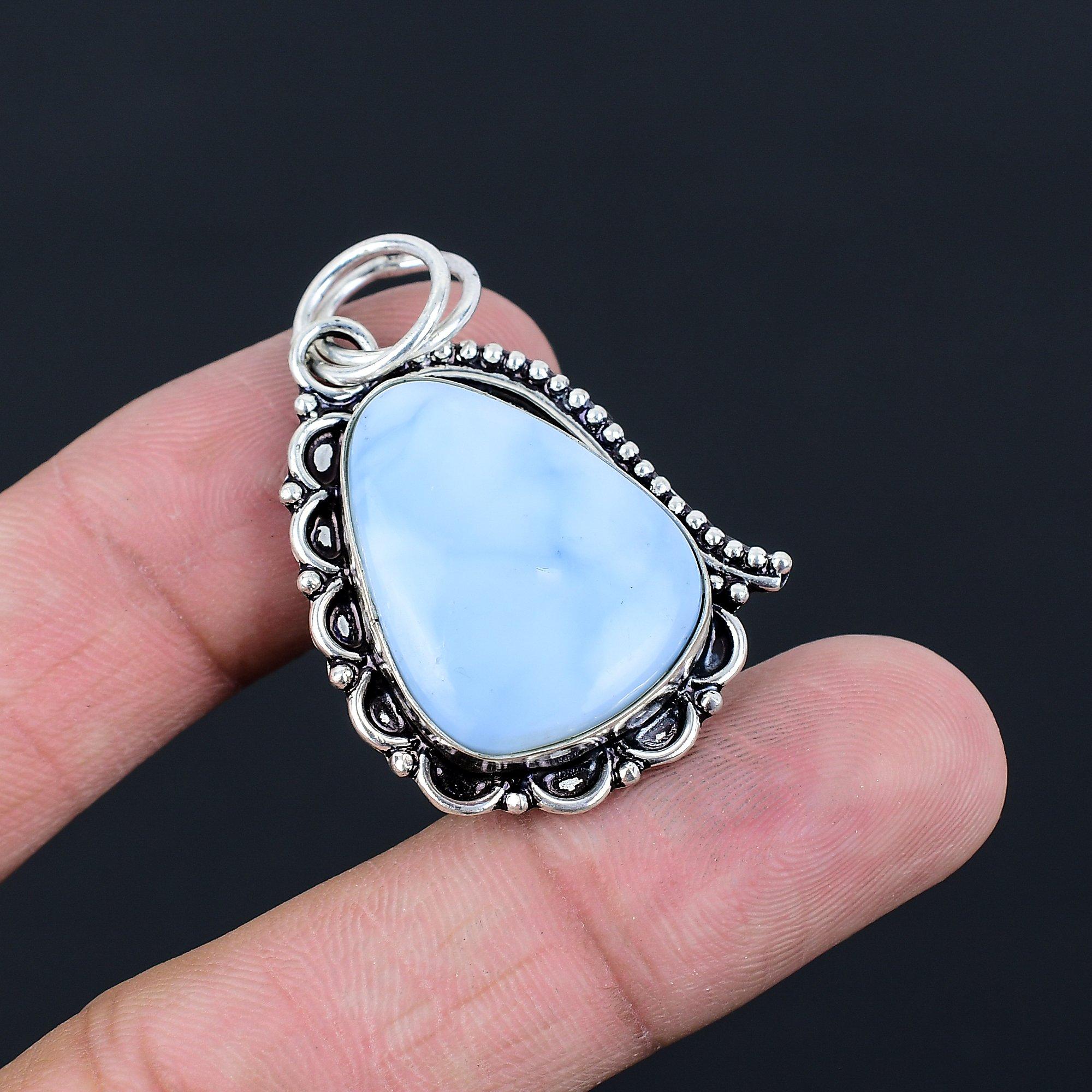 Halloween Deal Pear Owyhee Blue Opal Stone 925 Silver Bezel Anniversary Pendant