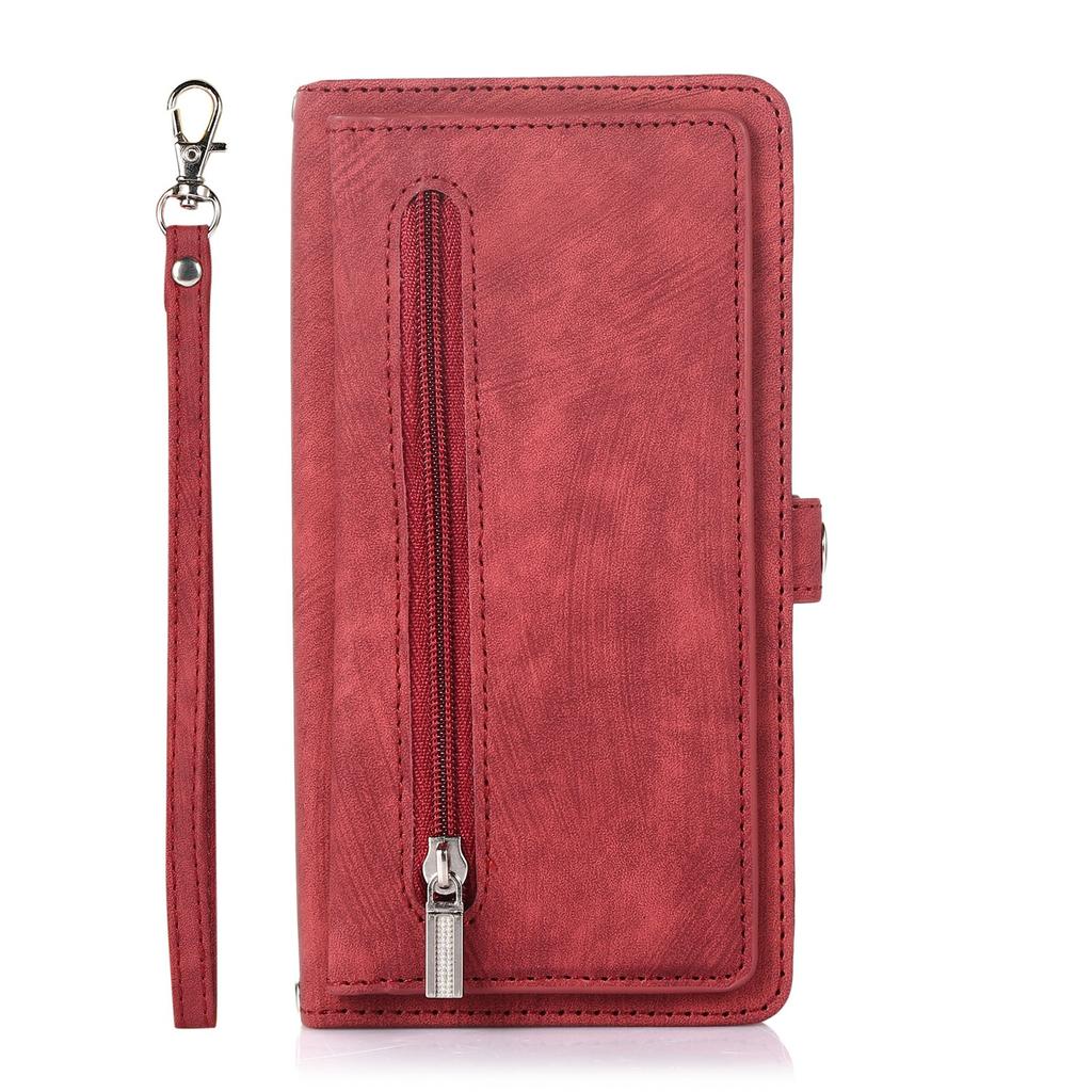 For iPhone 17 Case Zipper Pocket 9 Card Slots PU Leather Phone Cover with Wrist Strap