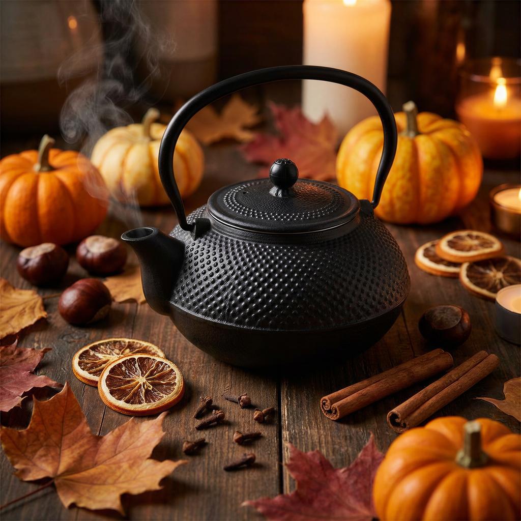 Cast Iron Kettle Black 1.5L Tea And Herb Infuser Enamel