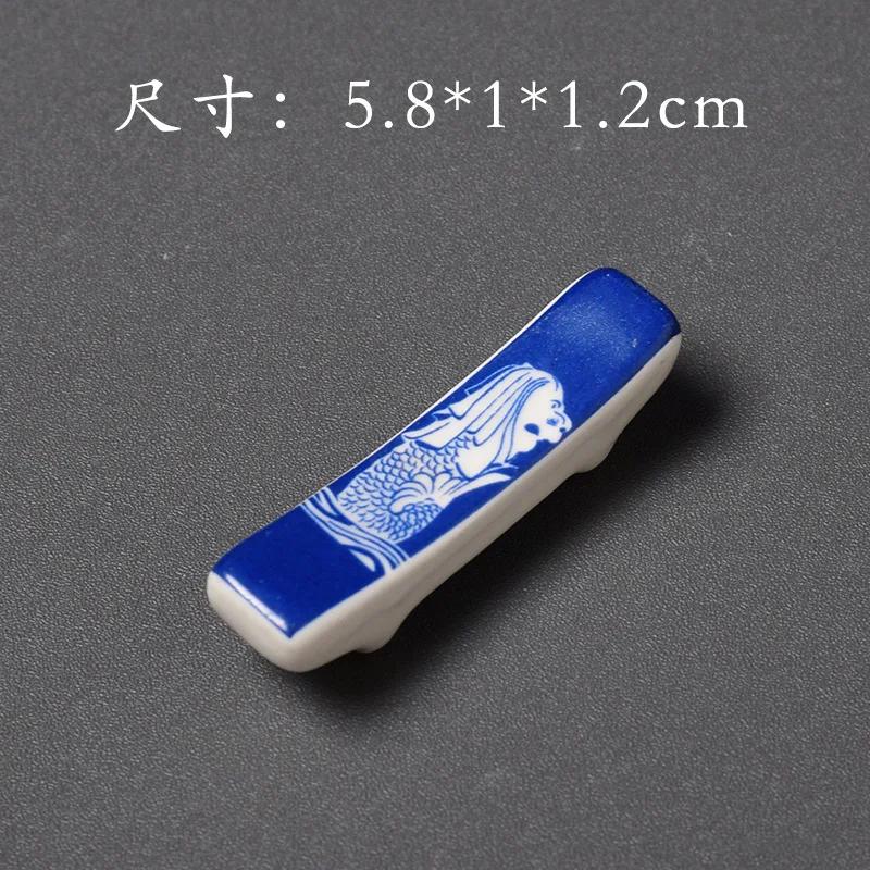 Pure Hand-made Japanese Ceramic Chopsticks Stand Blue and White Porcelain Pattern Chopsticks Hold Table Furniture Crafts