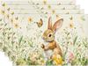 Bunny Rabbit Butterfly Eggs Flowers Easter Placemats Set of 4, 12x18 Inch Seasonal Spring Holiday Table Mats for Party Kitchen Dining Decoration