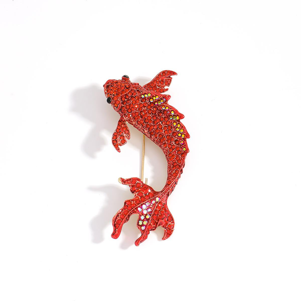 Design brooch, Chinese style red koi rhinestone brooch coat, suit, versatile light luxury luxury accessories красный