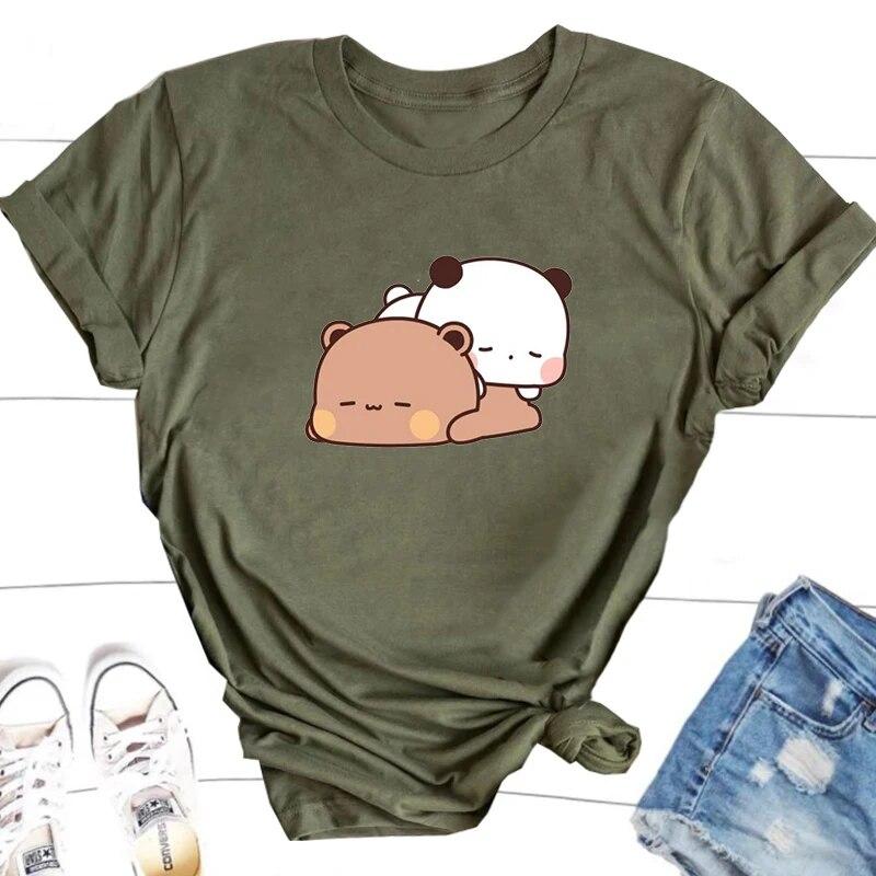 Cute Bubu and Dudu Are Sleeping Cute T Shirts Women Cotton Kawaii Cartoon Funny Graphic Tshirt Summer O Neck 90s Clothes Tees Unisex