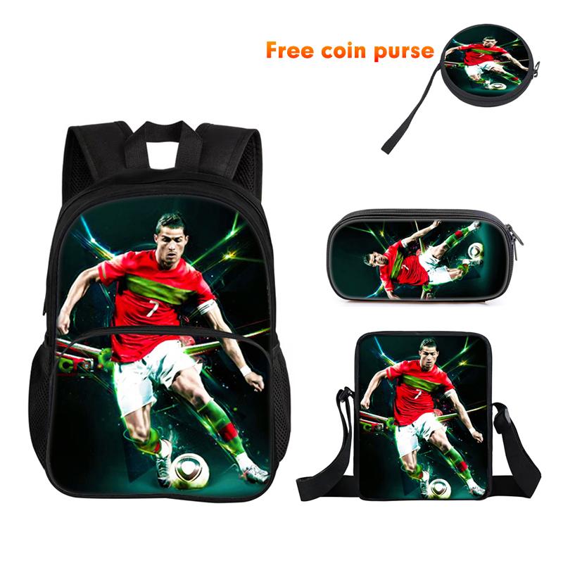 Ronaldo 3Pcs Set Backpack Sport Shoulder Bag Pencil Case CR Backpack Football Star Book Bags for Boys Girls Best Gift
