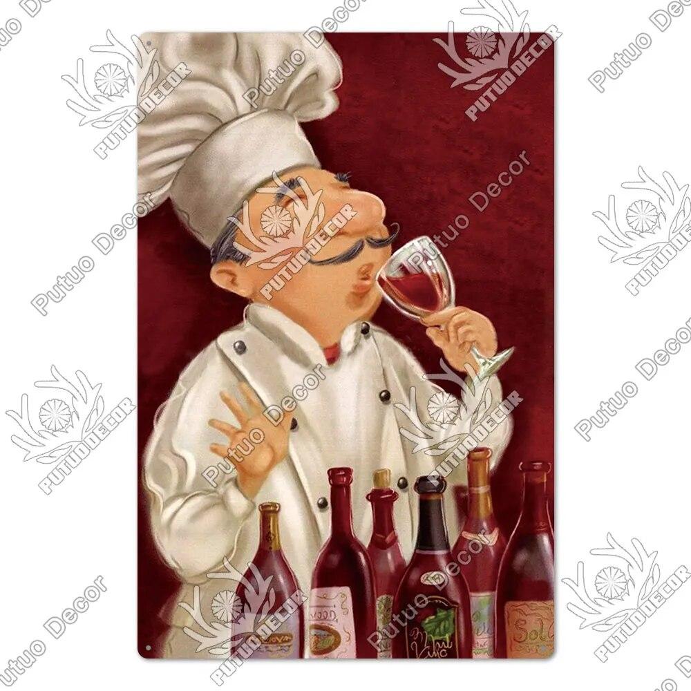 Putuo Decor Chef Metal Painting Retro Tin Sign Cook Kitchen Vintage Wall Decor Restaurant Diner Bistro