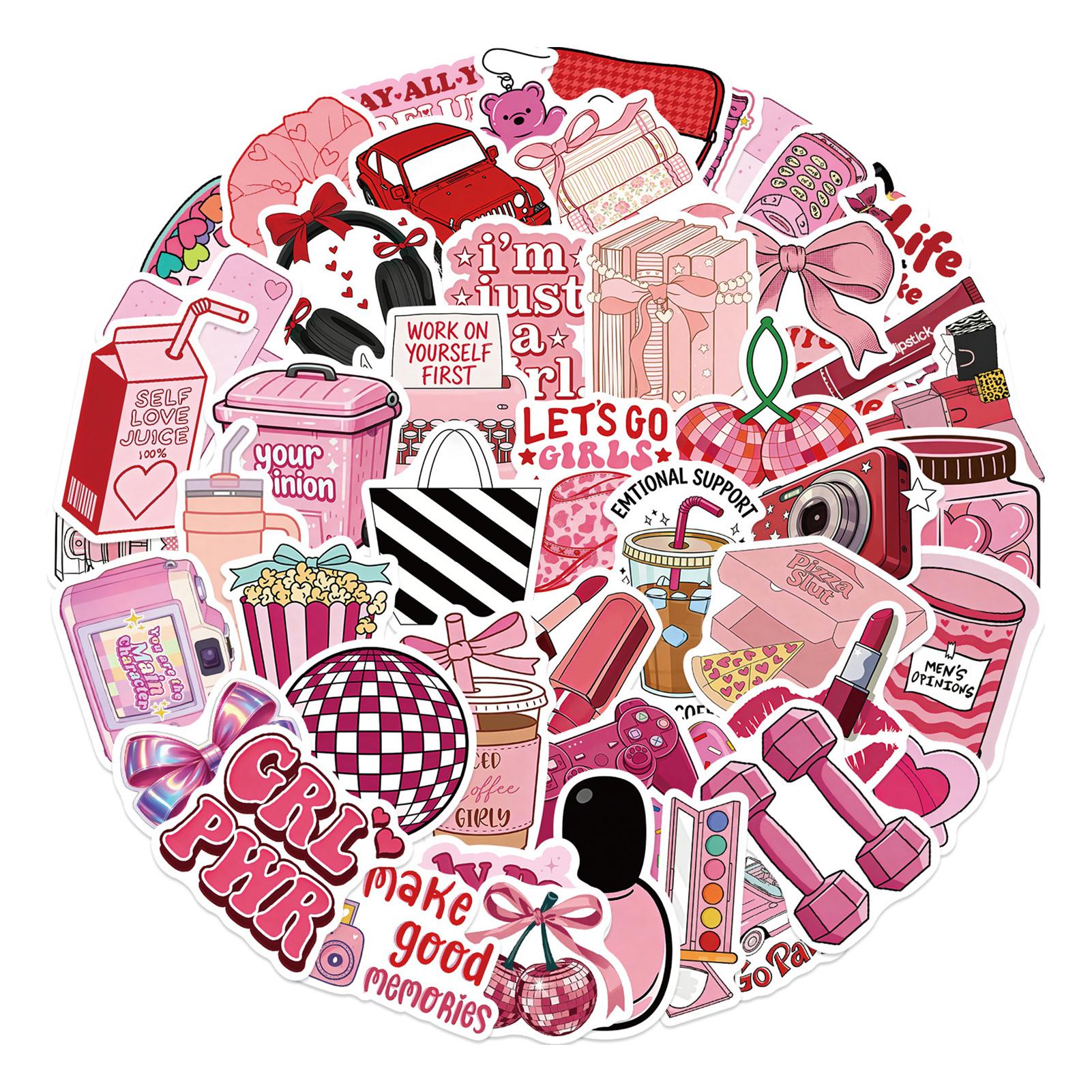 50Pcs Y2K Cherry Cartoon Stickers Waterproof DIY Decor for Guitar Laptop Luggage A розовый