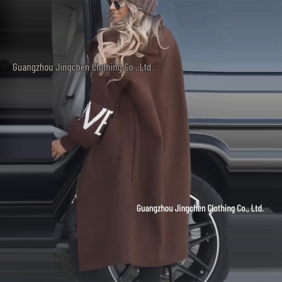 2024 Autumn/Winter European & American Women's Casual Hooded Spliced Coat