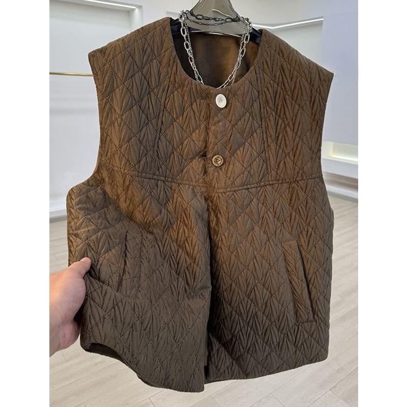 Модный женский жилет с бриллиантовой стежкой, утепленный, осенне-зимний, повседневный, свободный, элегантный, бархатный, без рукавов M кофейный
