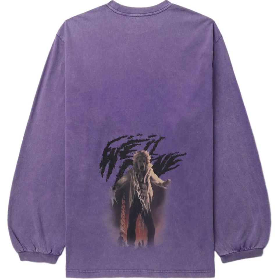 We11done Ss24 Water Wash Faded Print Logo Long Sleeve T-Shirt Unisex Tops Purple WD-TT0-24-722-U-PP