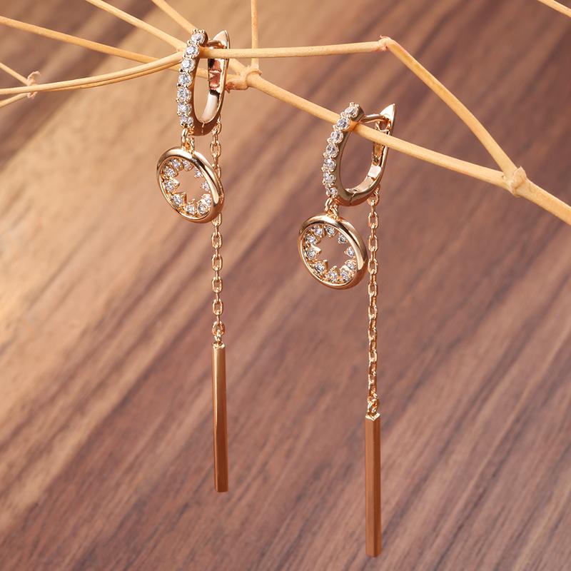 Trend Long Tassel Dangle Earrings For Women Fashion  Rose Gold Color Natural Zircon Fine Daily Jewelry Crystal Gift