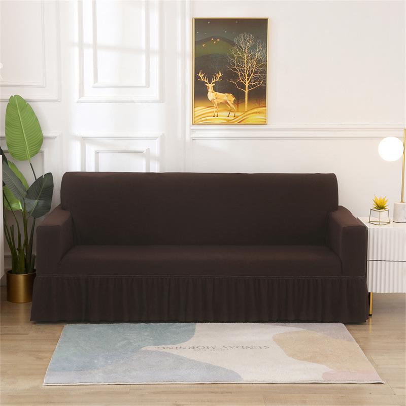 Elastic Hem Solid Color Sofa Cover - Simple Modern Design, All-Season Universal Fit