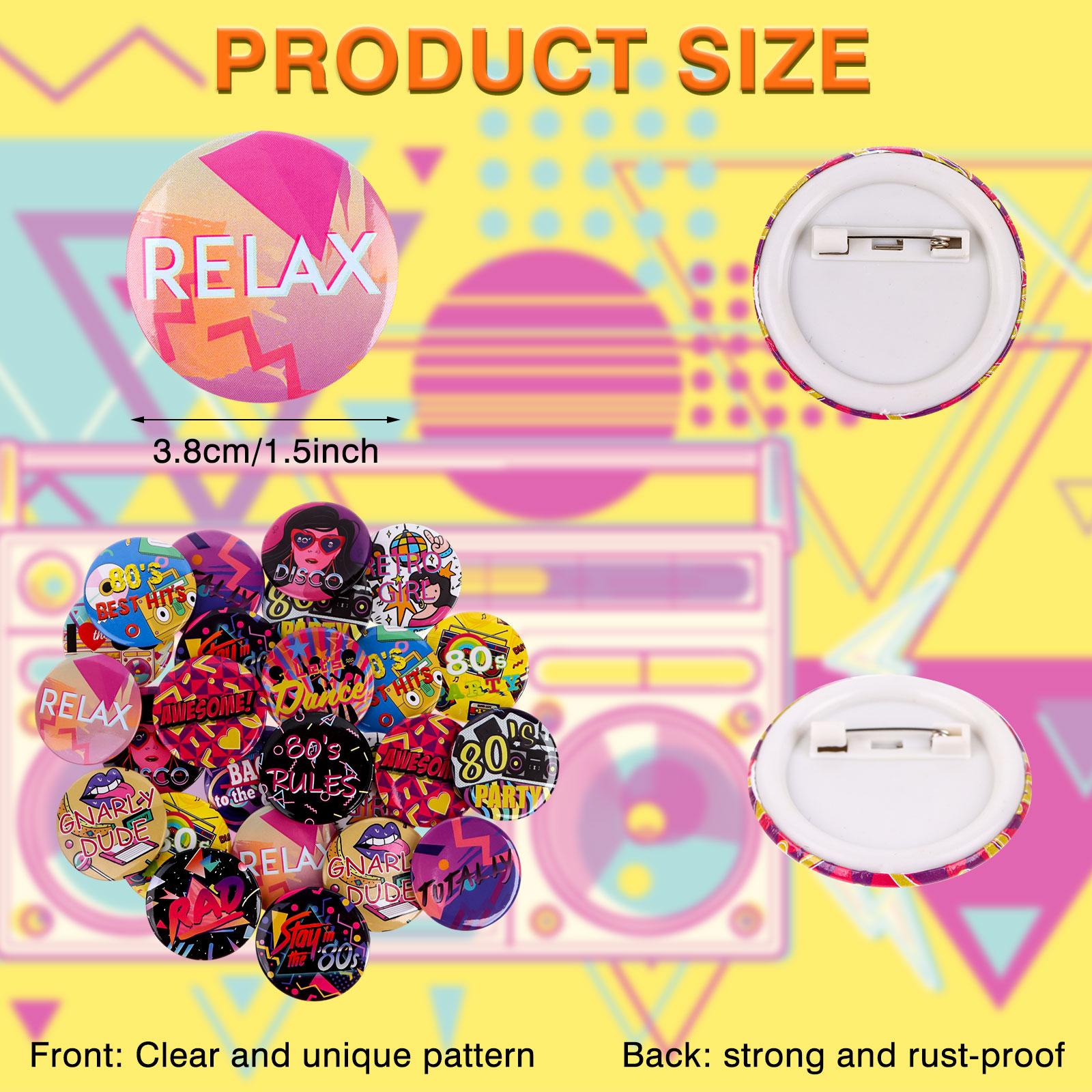 

60Pcs 80S Backpack Party Button Pins Jean Jacket Button Pins Clothing Accessories For Daily Wear, 80S Party,Party Gifts(15 Style 60PCS
