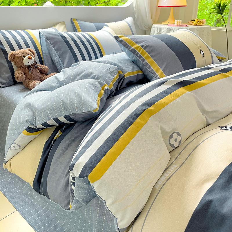 Vierteiliges Set aus reinem Baumwollbett, Baumwollbettwäsche, Bettbezug, Bettlaken, dreiteiliges Schlafsaalset