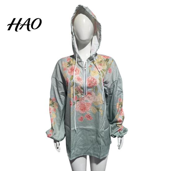 Windproof Neck Protection Top Women Tops 3D Flower Decor Hooded Zipper Sweatshirt Long Autumn Winter Warm Sleeve Loose Fit Casual Sporty Outerwear